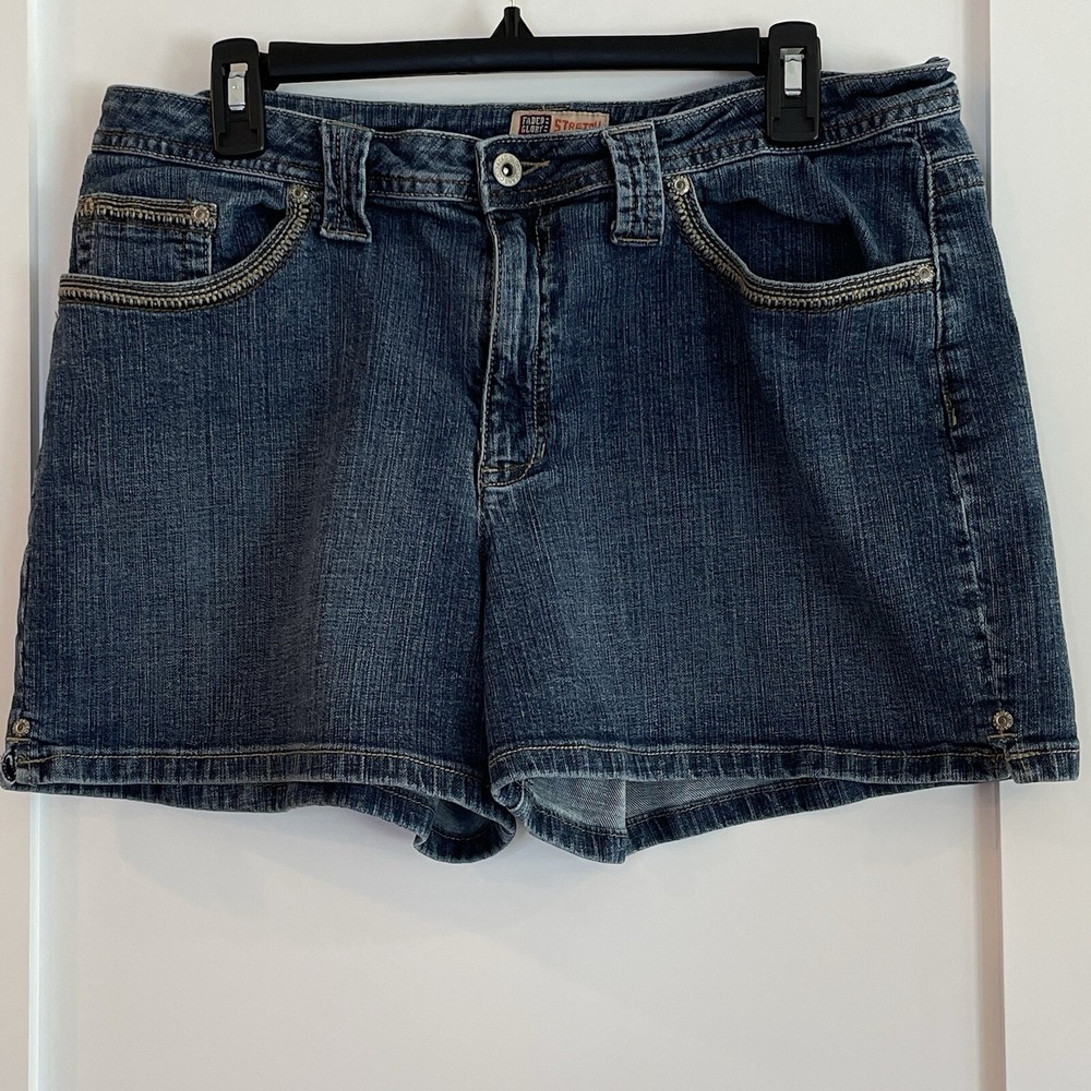 Faded Glory Womens 16 Denim Jean Shorts Stretch Cotton Blend Embroidered Pockets